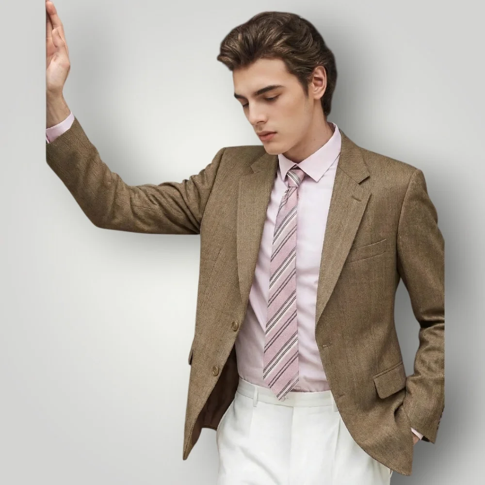 Lauren Ralph Lauren Silk Wool Blazer 44R Camel Tan Herringbone Old Money‎